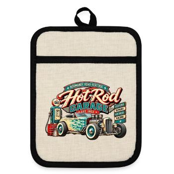 Hot Rod Garage 1952 | Normandy Road Erbe - Topflappen mit Gummirückseite - Leinen/Schwarz  - Vorne