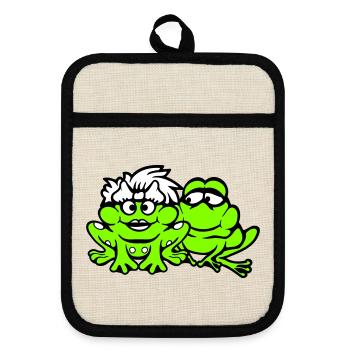 2 Frogs Couple Woman Man Toad Funny In Love - Pot holders with rubber back - linen/black  - Front