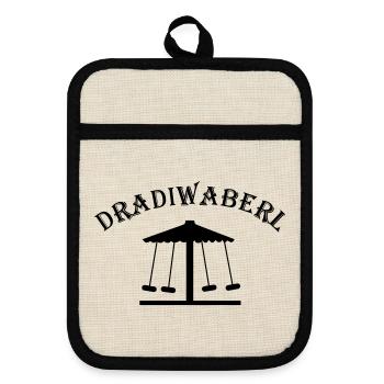 Dradiwaberl – Austrian dialect carousel - Pot holders with rubber back - linen/black  - Front