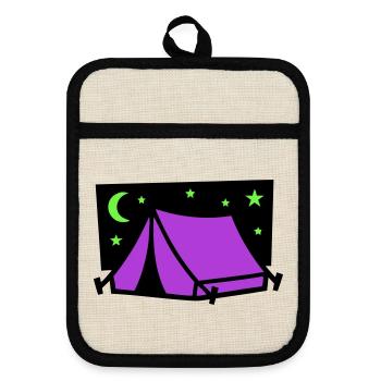 Camping Tent Star Graphic - Pot holders with rubber back - linen/black  - Front