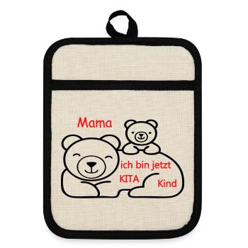 Kita Kind - Topflappen mit Gummirückseite - Leinen/Schwarz  - Vorne
