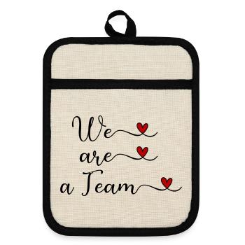We are a Team Team Unity Design with a Heart - Pot holders with rubber back - linen/black  - Front