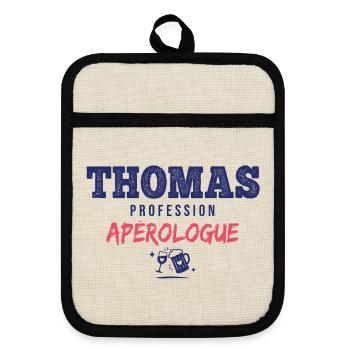 Thomas Aperologue – Humor Apéro - Topflappen mit Gummirückseite - Leinen/Schwarz  - Vorne