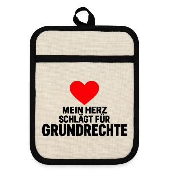 Mein Herz schlägt für Grundrechte – Demokratie - Topflappen mit Gummirückseite - Leinen/Schwarz  - Vorne