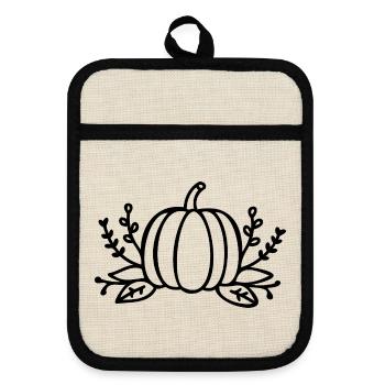 Line Art Kürbis Halloween Herbst - Topflappen mit Gummirückseite - Leinen/Schwarz  - Vorne
