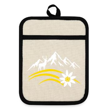 Alpenberg Edelweiss Hirsch Bayerisches Wandern - Topflappen mit Gummirückseite - Leinen/Schwarz  - Vorne