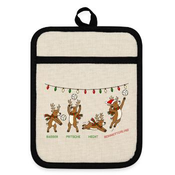Volleyball Weihnachten Rentiere Lustiges Geschenk - Topflappen mit Gummirückseite - Leinen/Schwarz  - Vorne