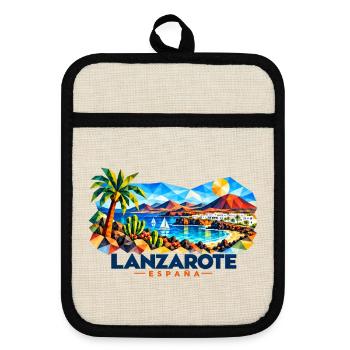 Lanzarote - Islas Canarias - Kanaren - Spanien - Topflappen mit Gummirückseite - Leinen/Schwarz  - Vorne