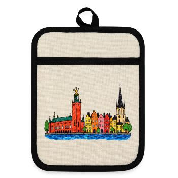 Stockholm Skyline – Bunte Kinderzeichnung - Topflappen mit Gummirückseite - Leinen/Schwarz  - Vorne