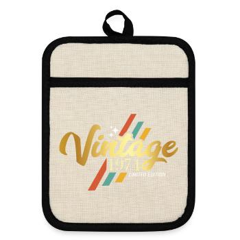 Vintage 1974 Anniversaire Dictons Style Rétro - Maniques avec dos en caoutchouc - lin/noir  - Devant