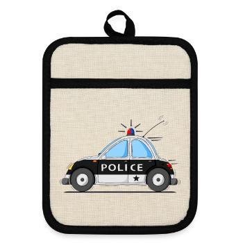 Police Car Police Black - Pot holders with rubber back - linen/black  - Front