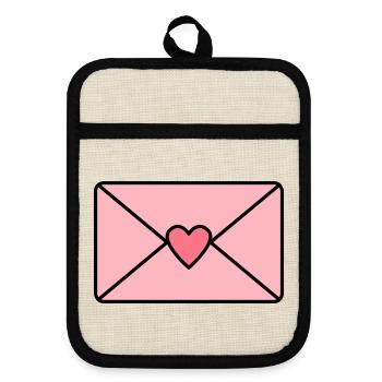 Love letter with heart - Pot holders with rubber back - linen/black  - Front