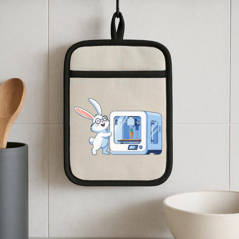 Funny Rabbit Nerd Programmer 3D Printer Pot holders with rubber back