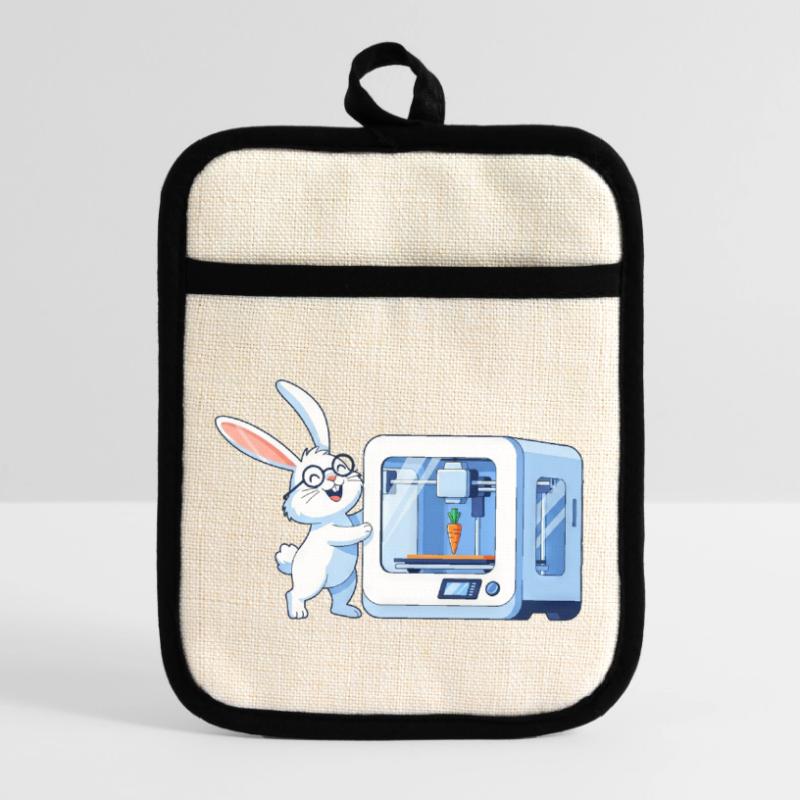 Funny Rabbit Nerd Programmer 3D Printer Pot holders with rubber back