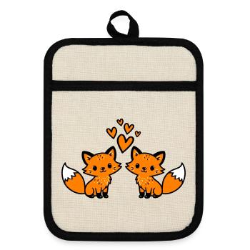 Fox Couple Hearts Love - Pot holders with rubber back - linen/black  - Front