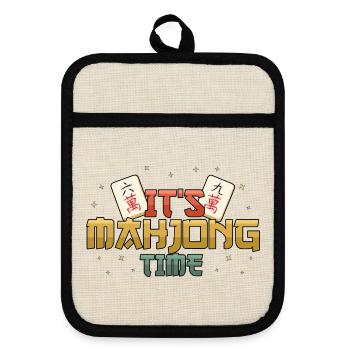 It's Mahjong Time Mahjong Game Social Club - Pot holders with rubber back - linen/black  - Front