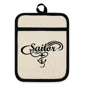 Sailor Anker Waves Segler Segel Segeln - Topflappen mit Gummirückseite - Leinen/Schwarz  - Vorne