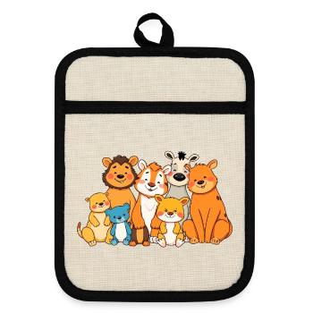 Playful Animal Family Comic Design - Pot holders with rubber back - linen/black  - Front