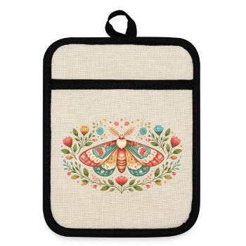 Papillon de nuit printanier avec ornements floraux - Maniques avec dos en caoutchouc - lin/noir  - Devant
