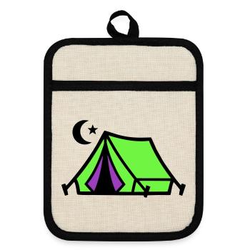 Camping Tent Moon Graphic - Pot holders with rubber back - linen/black  - Front