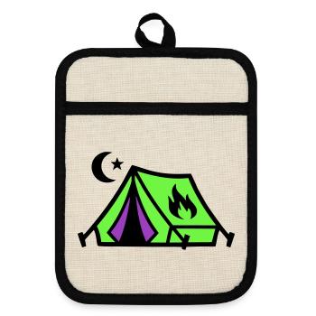 Tent Campfire Festival Icon - Pot holders with rubber back - linen/black  - Front