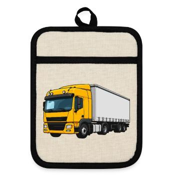 Gelber Lastwagen Illustration - Topflappen mit Gummirückseite - Leinen/Schwarz  - Vorne