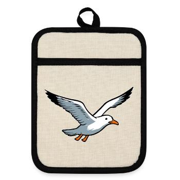 fliegende Möwe - Topflappen mit Gummirückseite - Leinen/Schwarz  - Vorne