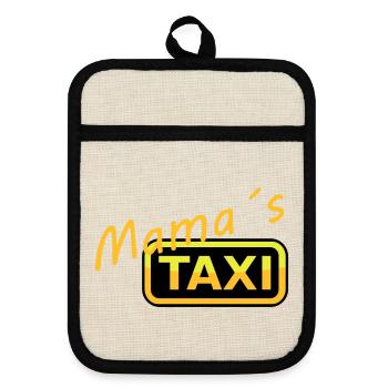 Humorvolles Mamas Taxi Schild - Topflappen mit Gummirückseite - Leinen/Schwarz  - Vorne