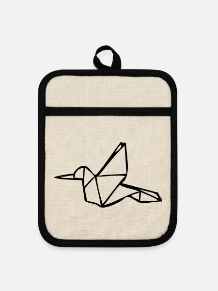 Origami Eisvogel - Topflappen mit Gummirückseite - Leinen/Schwarz