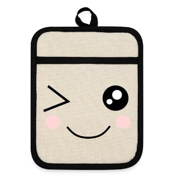 cute face kawaii - Pot holders with rubber back - linen/black  - Front