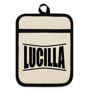 name t-shirt Lucilla t-shirt gift idea - Pot holders with rubber back - linen/black  - Front