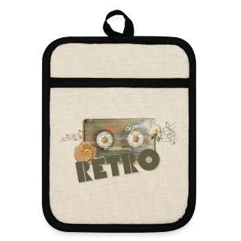 Retro Cassette Collage - Pot holders with rubber back - linen/black  - Front