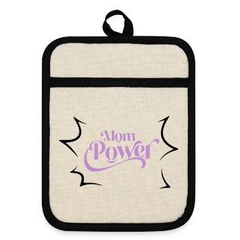 Mom power - Pot holders with rubber back - linen/black  - Front