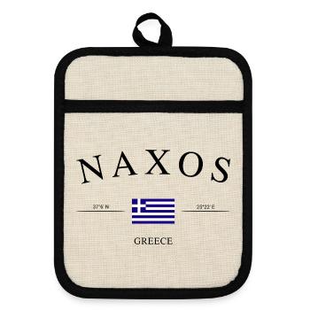 Naxos Greece – Holiday Souvenir &amp; Gift - Pot holders with rubber back - linen/black  - Front