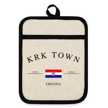 Krk Town Croatia – Holiday Souvenir & Gift - Pot holders with rubber back - linen/black  - Front