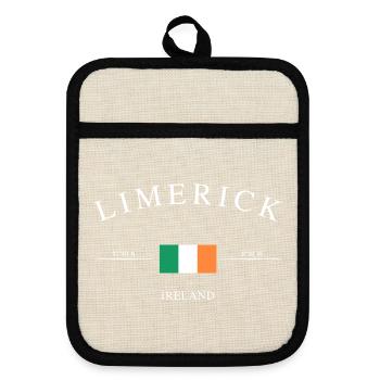 Limerick Ireland – Holiday Souvenir & Gift - Pot holders with rubber back - linen/black  - Front