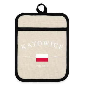 Katowice, Pologne – Souvenir et cadeau de vacances - Maniques avec dos en caoutchouc - lin/noir  - Devant