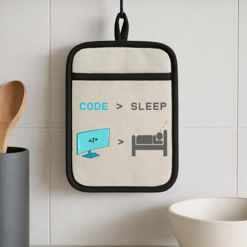 Code vs Sleep: Coder im Schlafmodus Topflappen mit Gummirückseite