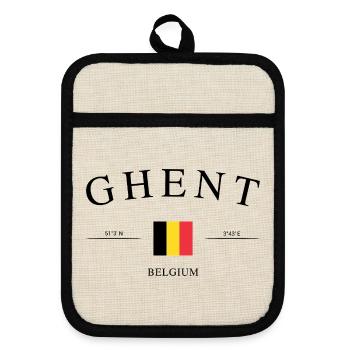 Ghent Belgium – Holiday Souvenir & Gift - Pot holders with rubber back - linen/black  - Front