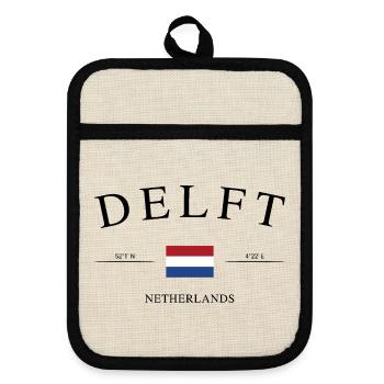 Delft Pays-Bas – Souvenir et cadeau de vacances - Maniques avec dos en caoutchouc - lin/noir  - Devant