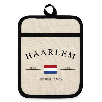 Haarlem, Pays-Bas – Souvenir et cadeau de Noël - Maniques avec dos en caoutchouc - lin/noir  - Devant