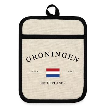 Groningue, Pays-Bas – Souvenir et cadeau de Noël - Maniques avec dos en caoutchouc - lin/noir  - Devant