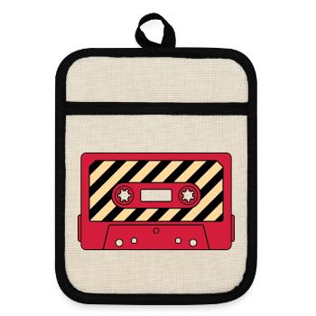 Cassette Retro Mixtape – Music Cult Motif - Pot holders with rubber back - linen/black  - Front