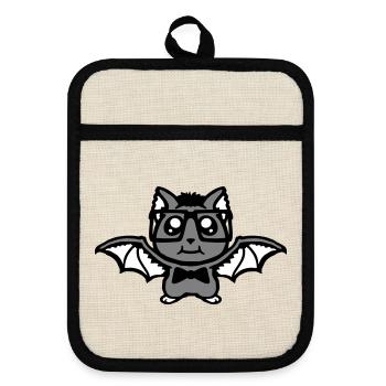 mignon nerd chauve-souris lunettes noeud papillon Halloween geek - Maniques avec dos en caoutchouc - lin/noir  - Devant