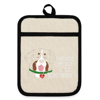 Bernese Mountain Dog Little Berner Therapy Dog Humor - Pot holders with rubber back - linen/black  - Front