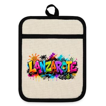 Lanzarote - Graffiti - Canary Islands - Kanaren - Topflappen mit Gummirückseite - Leinen/Schwarz  - Vorne