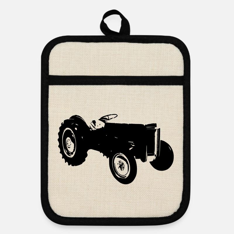 old tractor old tractor - Pot holders with rubber back - linen/black 