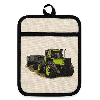 MB trac 1600 turbo mit Anhänger - Topflappen mit Gummirückseite - Leinen/Schwarz  - Vorne