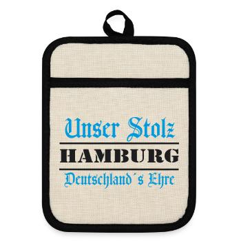 Hamburg , Tradition , Stolz und Ehre (25) - Topflappen mit Gummirückseite - Leinen/Schwarz  - Vorne