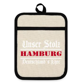 Hamburg , Tradition , Stolz und Ehre Hamburg (25) - Topflappen mit Gummirückseite - Leinen/Schwarz  - Vorne